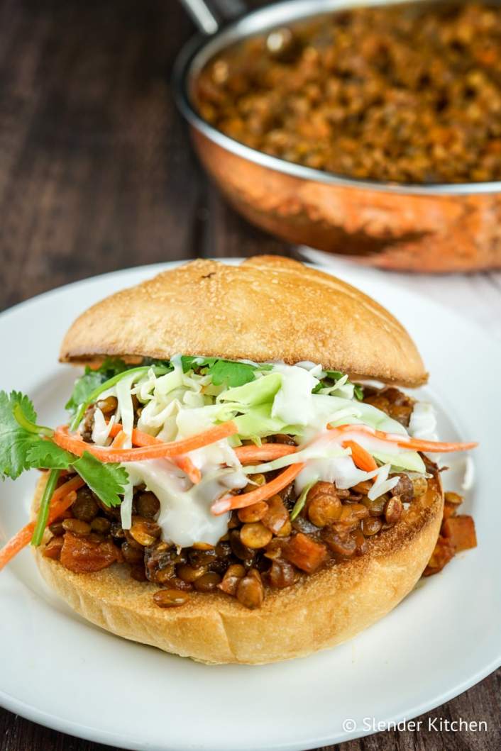Barbecue Lentil sandwiches with coleslaw and ranch.