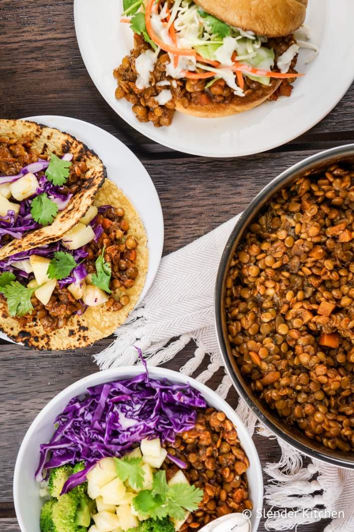 Barbecue Lentils served three different ways.