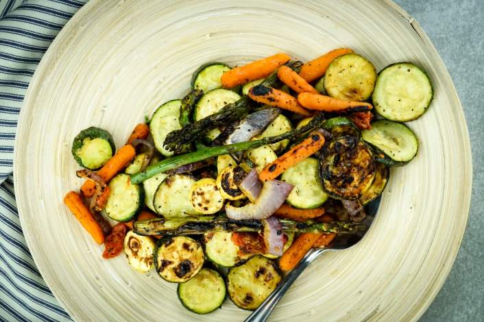Grilled Vegetables with olive oil, balsamic vinegar, salt, pepper, and garlic.