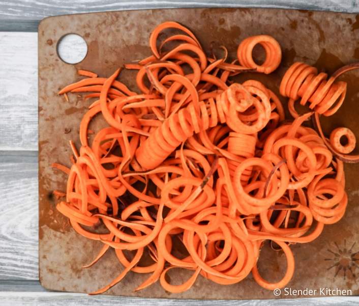 Curry Sweet Potato Noodle Bowls with freshly spiralized sweet potato noodles.