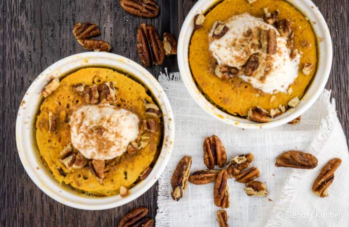 Microwave Pumpkin Custard on a wooden background