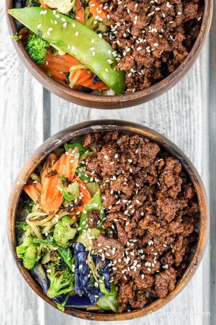 Healthy Korean Ground Beef Bowls with Vegetables are perfect for meal prep.
