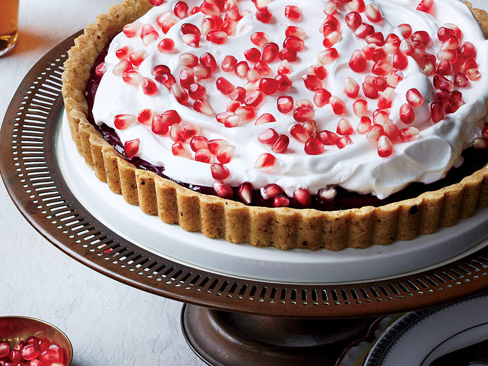 Pomegranate-Orange Tart with Pistachio Shortbread Crust