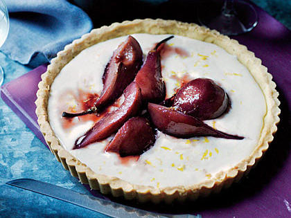 Port-Glazed Pear Tart with Rosemary-Cornmeal Crust