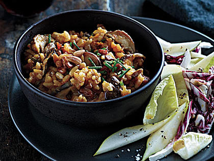 Pumpkin-Shiitake Risotto with Pancetta and Pine Nuts