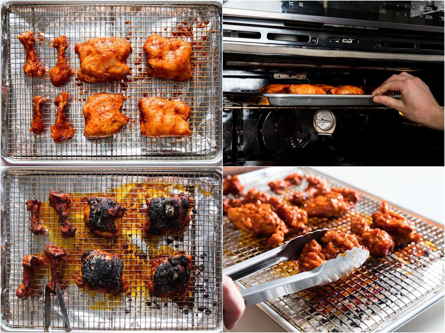 Process shots of broiler method fire chicken