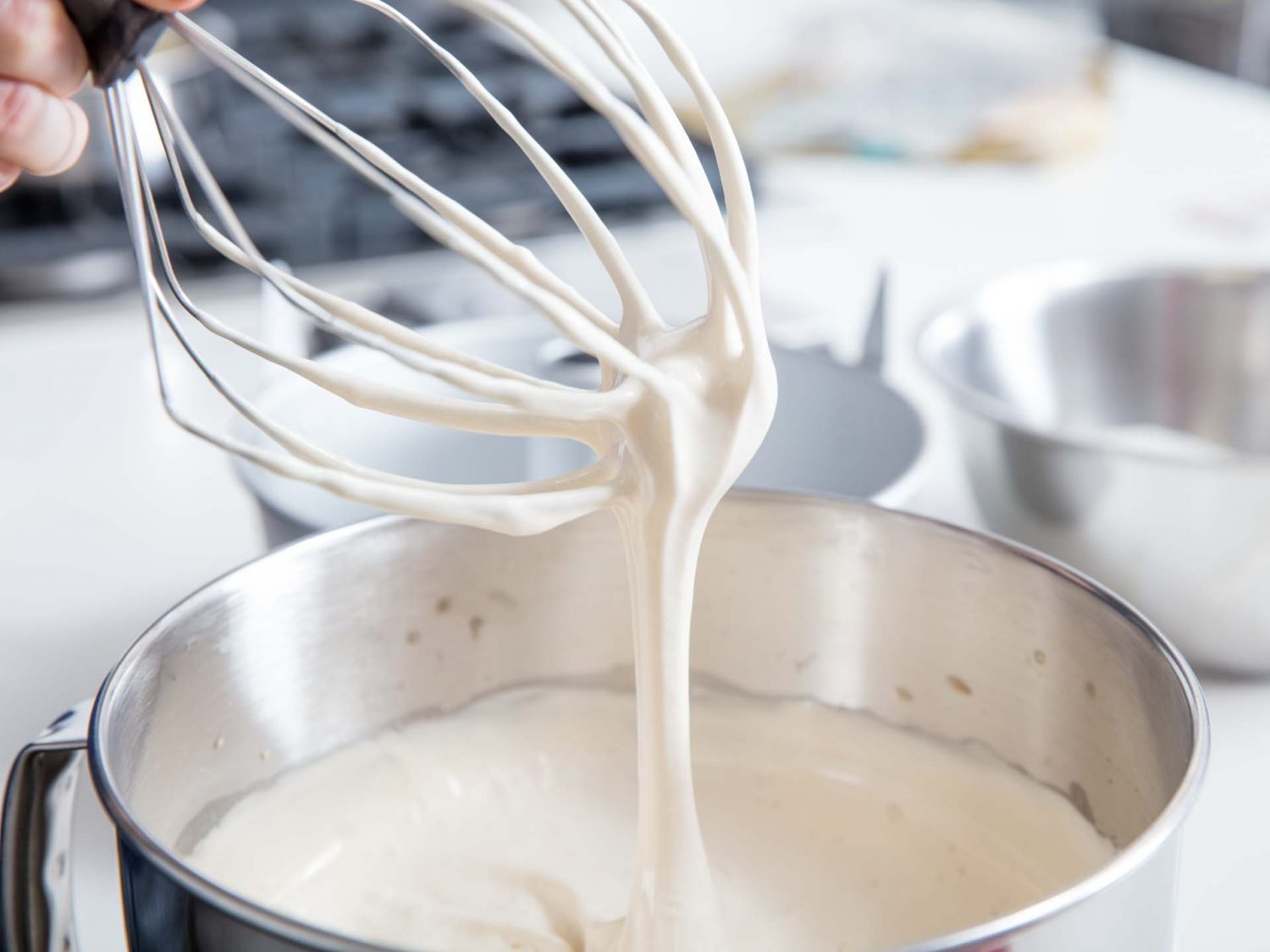 soft meringue running of a whisk