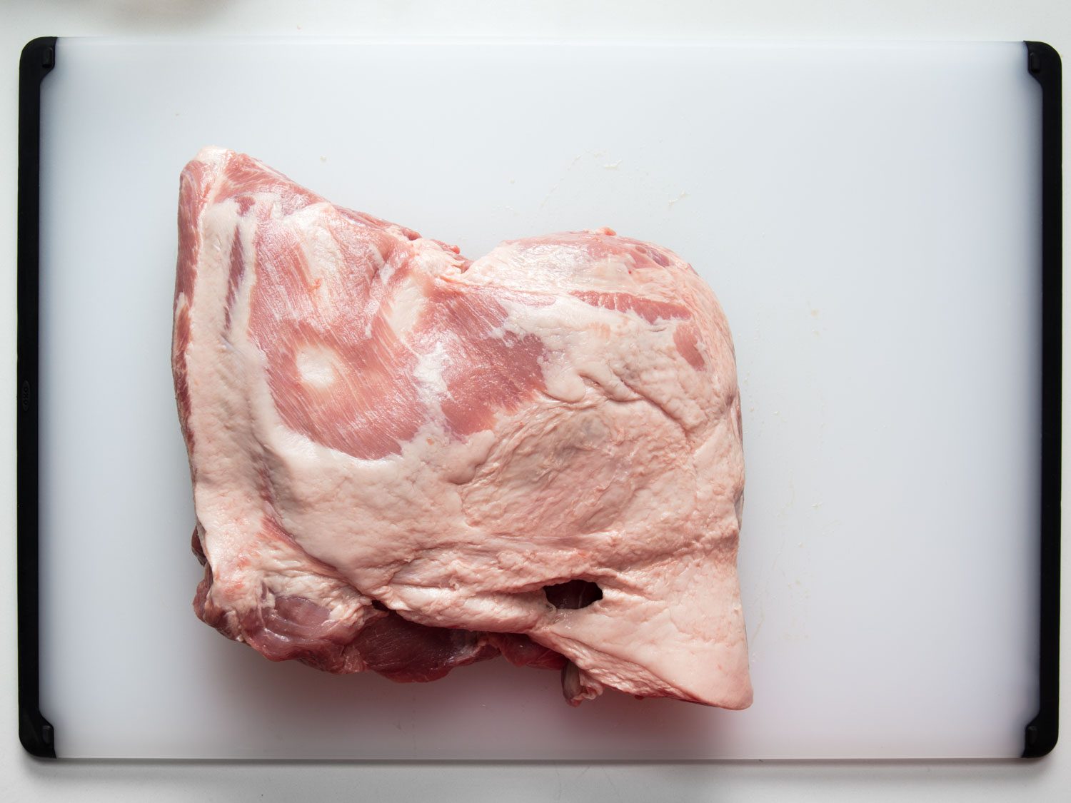Overhead view of boneless skinless pork shoulder