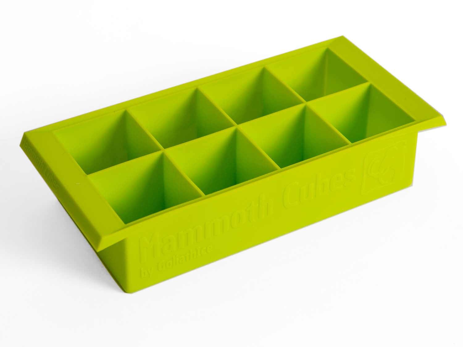 A green ice cube tray for large cubes