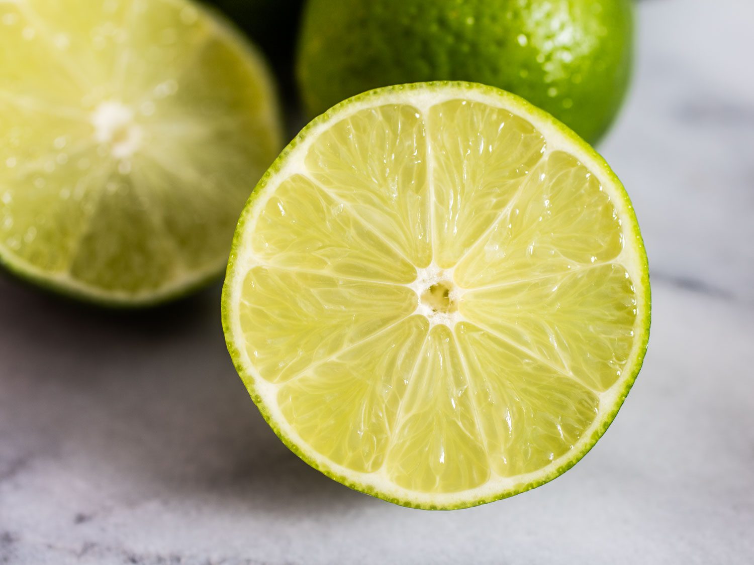 Close-up of halved limes