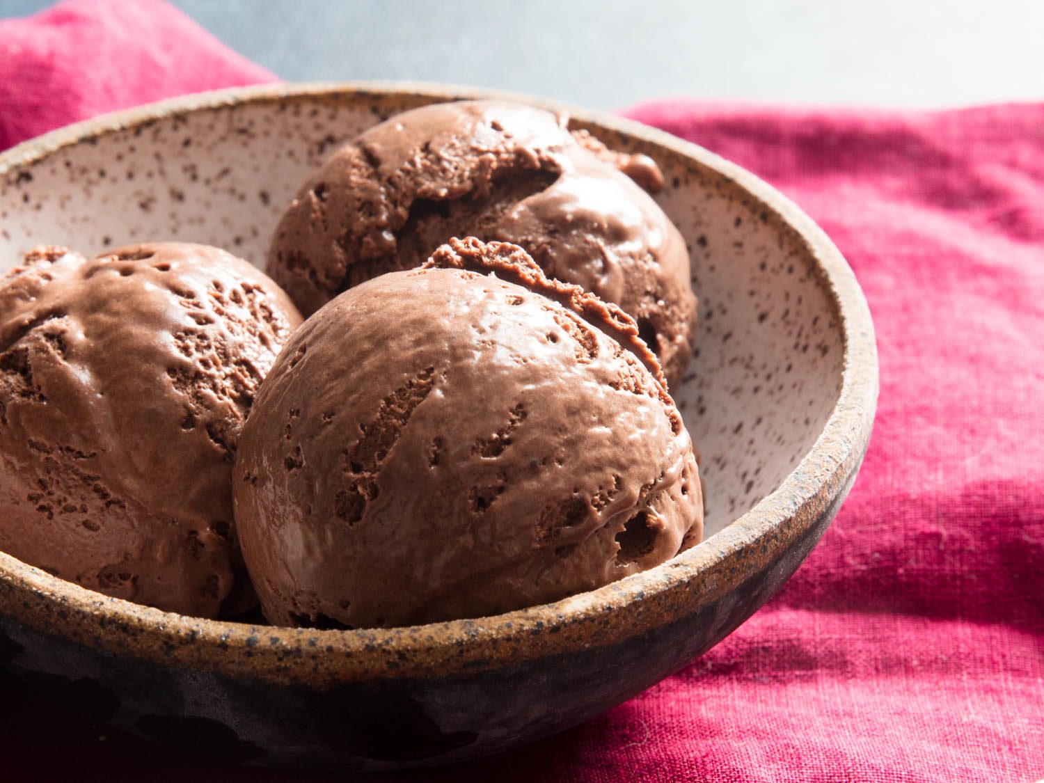 three scoops of chocolate ice cream