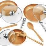 9 Pc Set Copper Frying Pan with Lids and Spoons