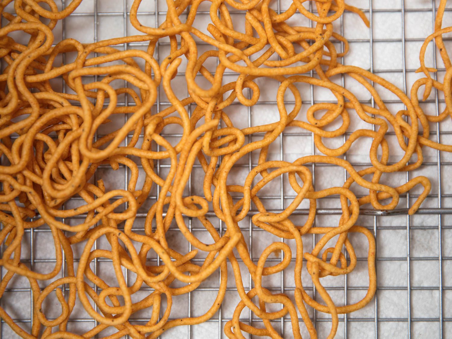 Overhead view of sev resting on wire cooling rack