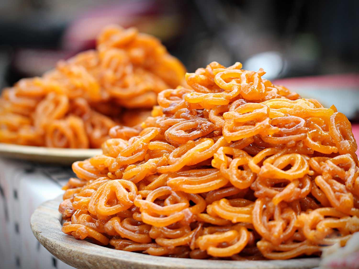 Plate piled high with jalebi