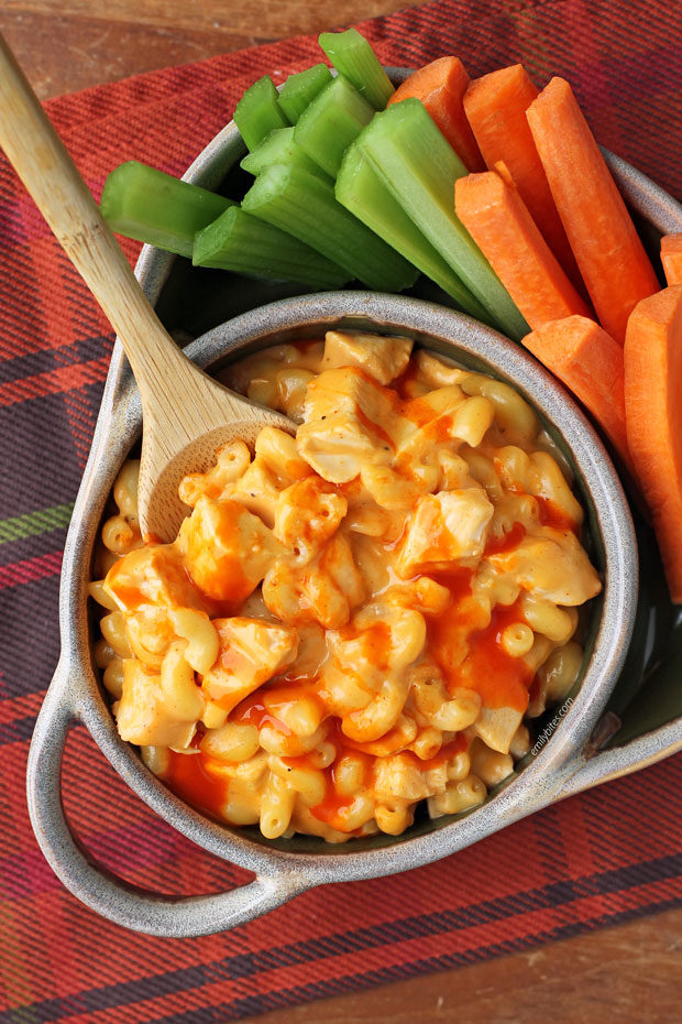 One-Pot Buffalo Chicken Mac and Cheese overhead view