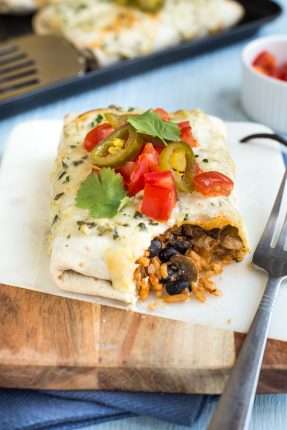 Mushroom and black bean smothered burritos – Easy