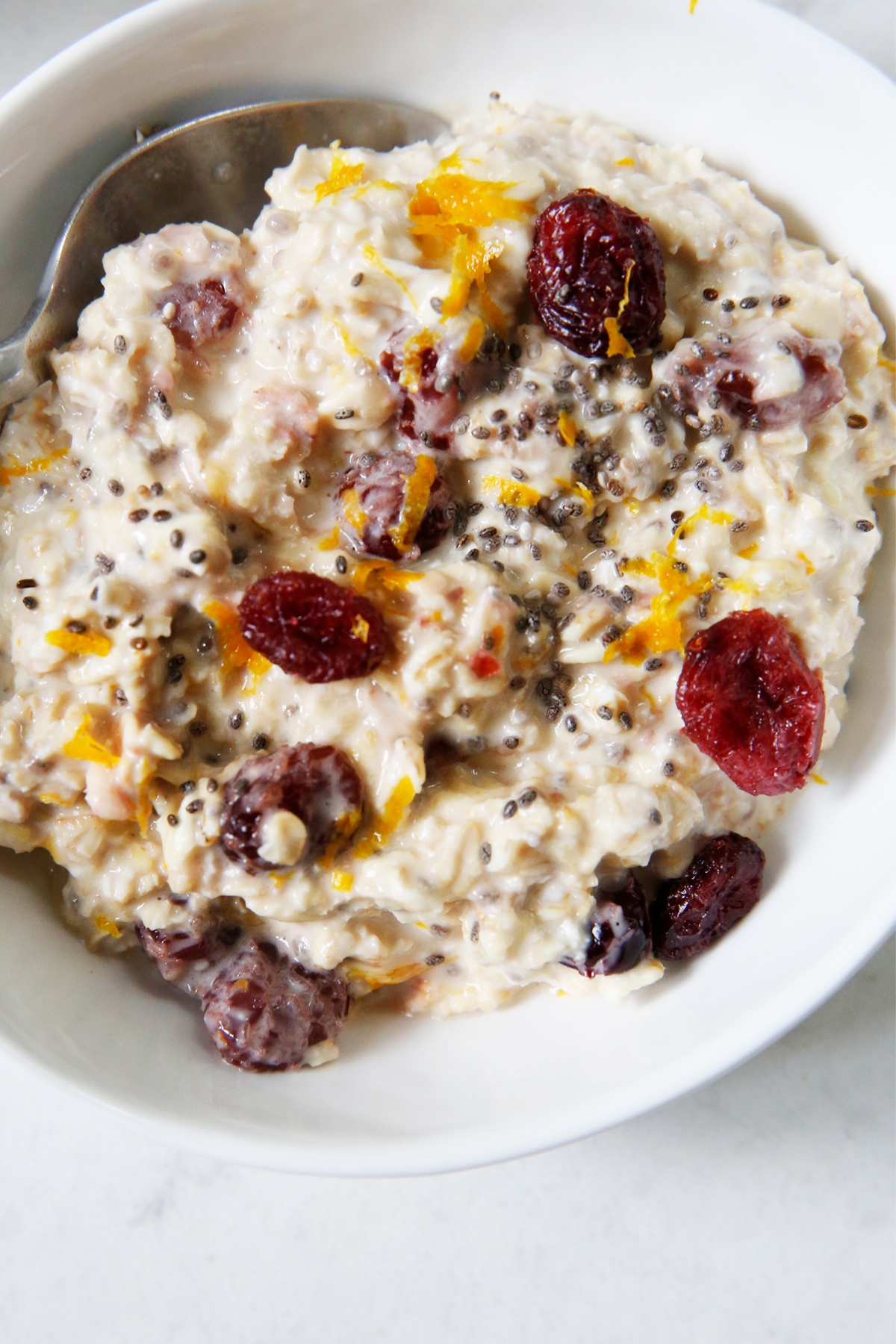 A bowl of cranberry overnight oats