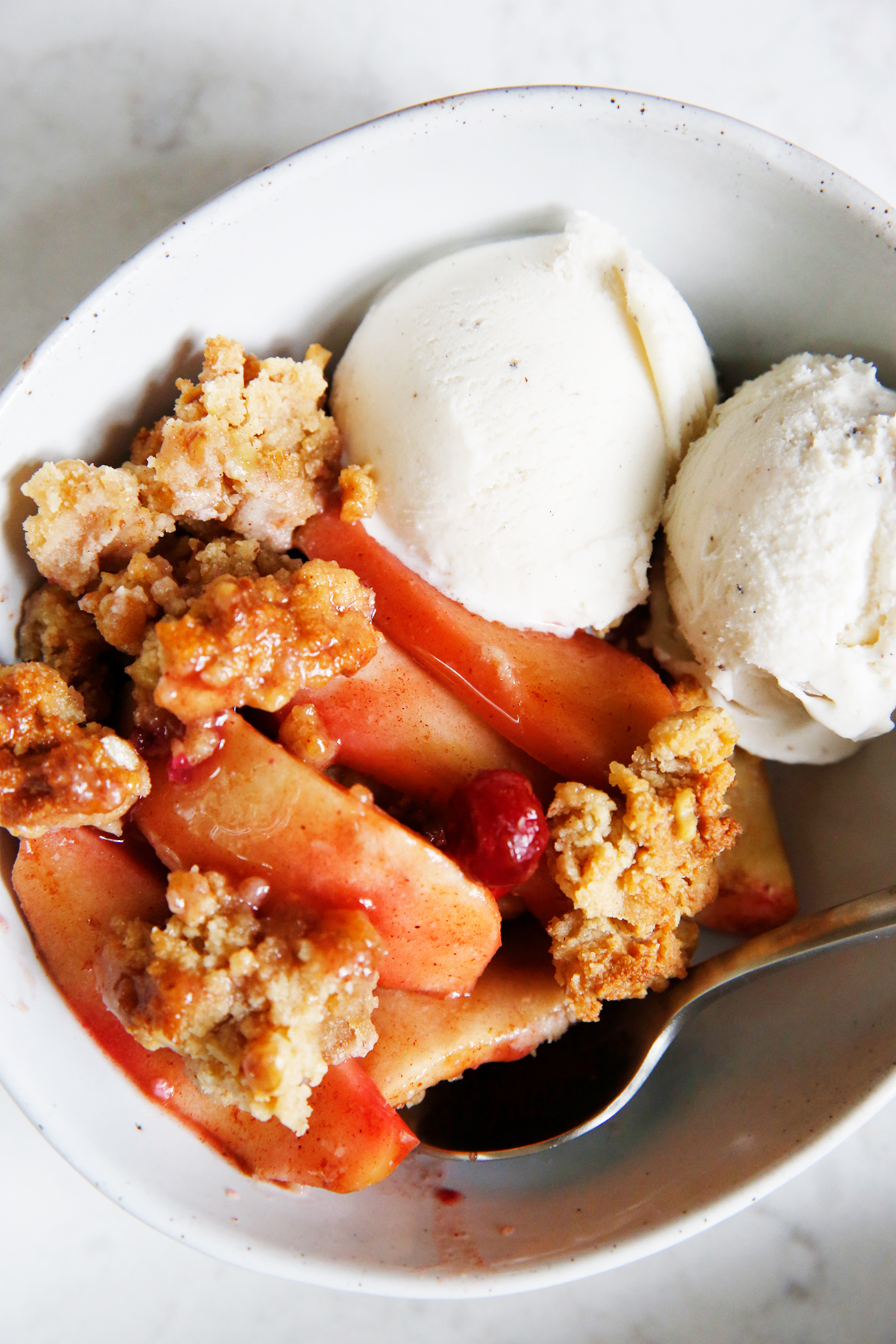 Paleo apple crisp recipe in a bowl.