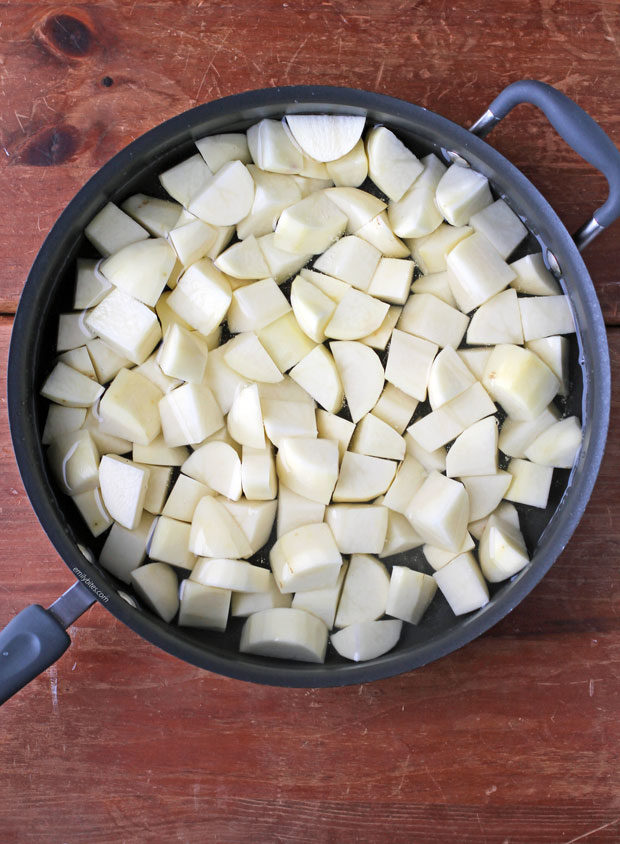 Classic Mashed Potatoes step one in a pan