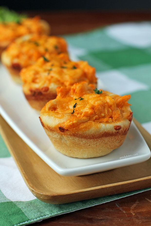 Mini Buffalo Chicken Dip Bread Bowls on a plate