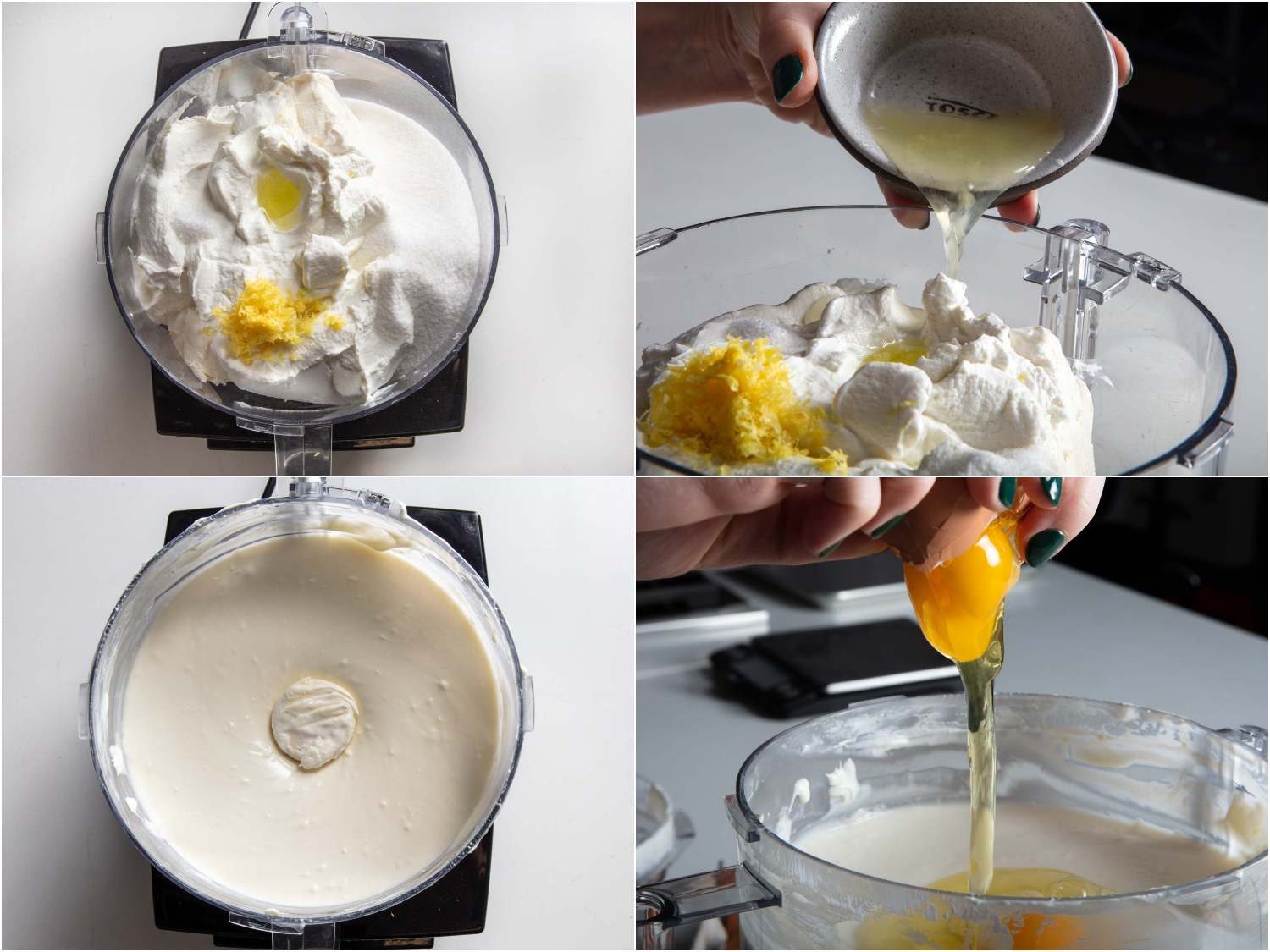 Preparing the cheesecake batter in a food processor