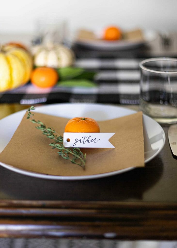 rosemary and clementine place cards for thanksgiving