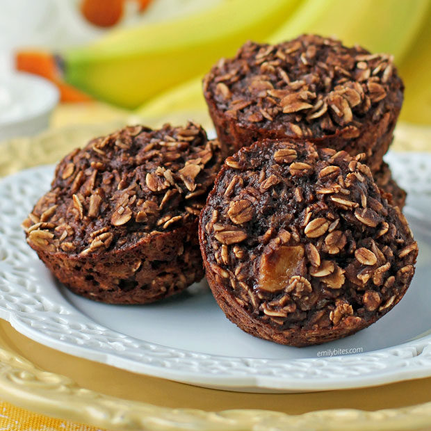 Chocolate Coconut Banana Baked Oatmeal Singles on a plate