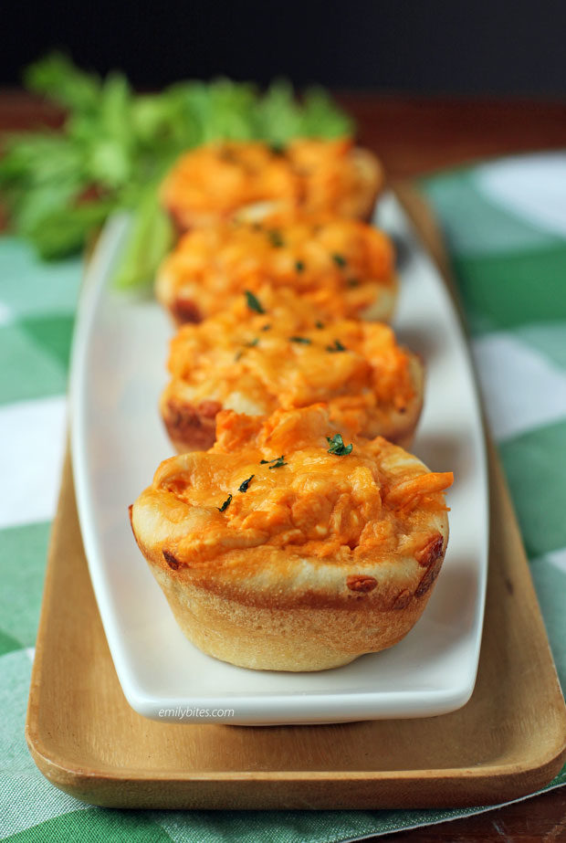 Mini Buffalo Chicken Dip Bread Bowls in a row