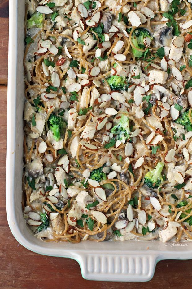 Chicken Tetrazzini in a baking dish