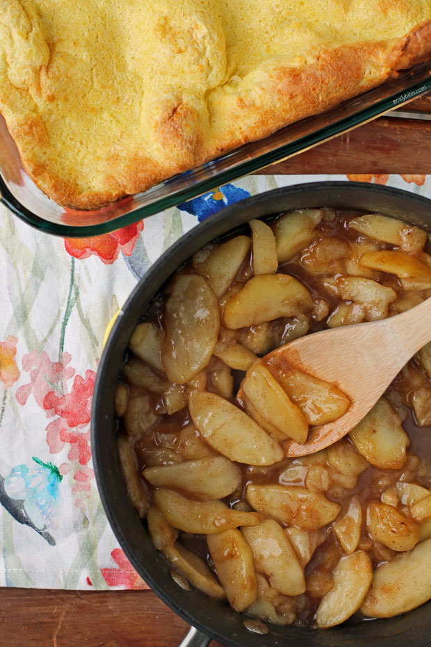 Puff Pancake Bake with Warm Apple Topping shown separately