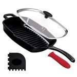 Cast Iron Square Grill Pan with Glass Lid - 10.5