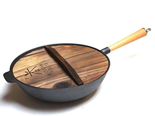 Kasian House Cast Iron Wok with Wooden Handle and