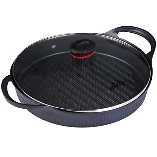 Cainfy Nonstick Round Grill Pan with Lid, Cast Cooks Pantry