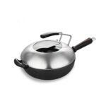 ZLDGYG Asian Kitchen Flat Bottom Wok, Carbon Steel