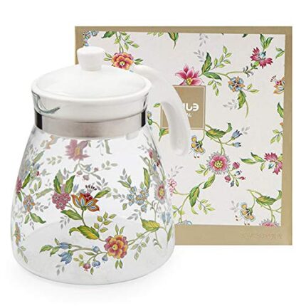 Ejiry Floral Glass Stovetop Teakettle Tea Pot, 1.6
