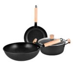 SHUISHUI 3PCS Cookware Set Wok Frying Pan Saucepan