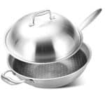 ZLDGYG Wok Pan ，Thick Stainless Steel Fry Pan with