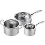 ERGUI 3 Cookware 6 Pieces Stainless Steel Cookware