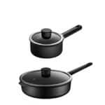 DJASM Cookware Set Black Pan With Lid Cutlery