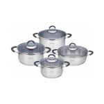 N/A 8 Piece Steel Pot Set Grey With Glass Lid Gas