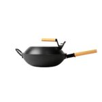 KMTCG Cool Wooden Handle Pan，Cast Iron Wok with
