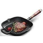 Cast Iron Grill Pan, Nonstick Fry Pan with Walnut